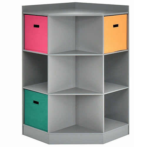 3-Tier Kids Storage Shelf Corner Cabinet With 3 Baskets (Gray)