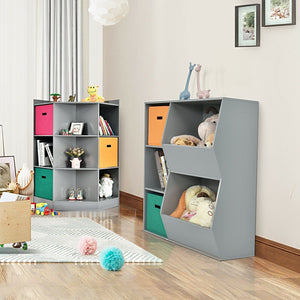 3-Tier Kids Storage Shelf Corner Cabinet With 3 Baskets (Gray)