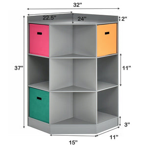 3-Tier Kids Storage Shelf Corner Cabinet With 3 Baskets (Gray)
