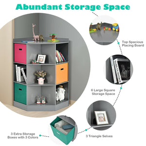 3-Tier Kids Storage Shelf Corner Cabinet With 3 Baskets (Gray)