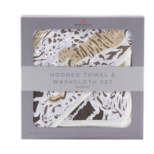 Load image into Gallery viewer, Animal Print Bamboo Hooded Towel And Washcloth Set