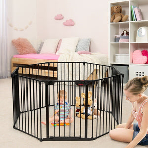 Black Adjustable Panel Baby Safe Metal Gate Play Yard