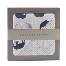 Load image into Gallery viewer, Blue Elephant And Spotted Wave Cotton Muslin Newcastle Blanket