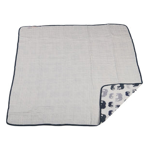 Blue Elephant And Spotted Wave Cotton Muslin Newcastle Blanket