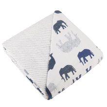 Load image into Gallery viewer, Blue Elephant And Spotted Wave Cotton Muslin Newcastle Blanket