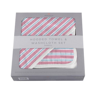 Candy Stripe Bamboo Hooded Towel And Washcloth Set