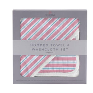 Candy Stripe Bamboo Hooded Towel And Washcloth Set