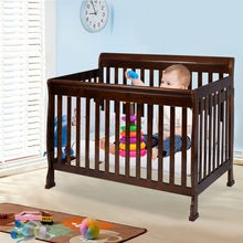 Load image into Gallery viewer, Coffee Pine Wood Baby Toddler Bed Convertible Crib