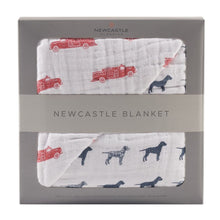 Load image into Gallery viewer, Fire Truck And Dalmatian Cotton Muslin Newcastle Blanket