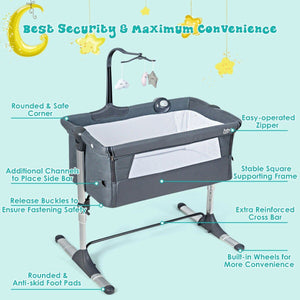 Height Adjustable Baby Side Crib With Music Box & Toys