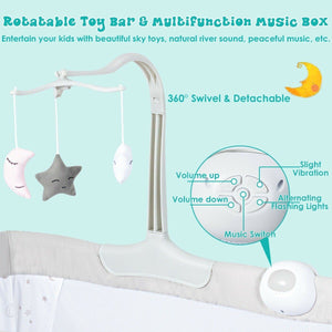 Height Adjustable Baby Side Crib With Music Box & Toys