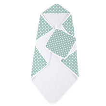 Load image into Gallery viewer, Jade Polka Dot Cotton Hooded Towel And Washcloth Set