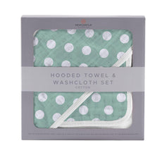 Load image into Gallery viewer, Jade Polka Dot Cotton Hooded Towel And Washcloth Set