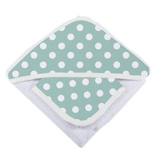 Jade Polka Dot Cotton Hooded Towel And Washcloth Set