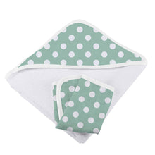 Load image into Gallery viewer, Jade Polka Dot Cotton Hooded Towel And Washcloth Set