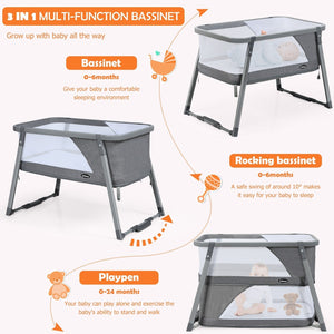 Multifunctional Portable Folding Crib With Washable Mattress