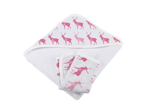 Pink Deer Cotton Hooded Towel And Washcloth Set