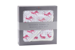 Pink Deer Cotton Hooded Towel And Washcloth Set