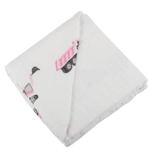 Pink Digger And White Bamboo Muslin Newcastle Blanket