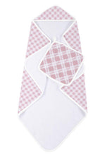 Load image into Gallery viewer, Pink Plaid Cotton Hooded Towel And Washcloth Set