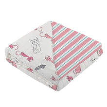 Load image into Gallery viewer, Playful Kitty And Candy Stripe Bamboo Muslin Newcastle Blanket