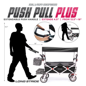 Push Pull Silver Series Plus Folding Wagon Stroller With Canopy- Black