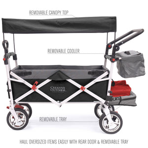 Push Pull Silver Series Plus Folding Wagon Stroller With Canopy- Black