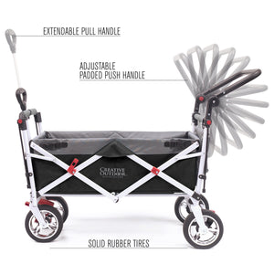 Push Pull Silver Series Plus Folding Wagon Stroller With Canopy- Black