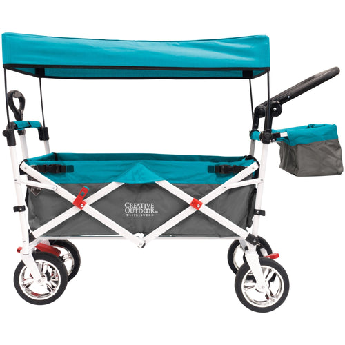 Push Pull Silver Series Plus Folding Wagon Stroller With Canopy- Bright Teal