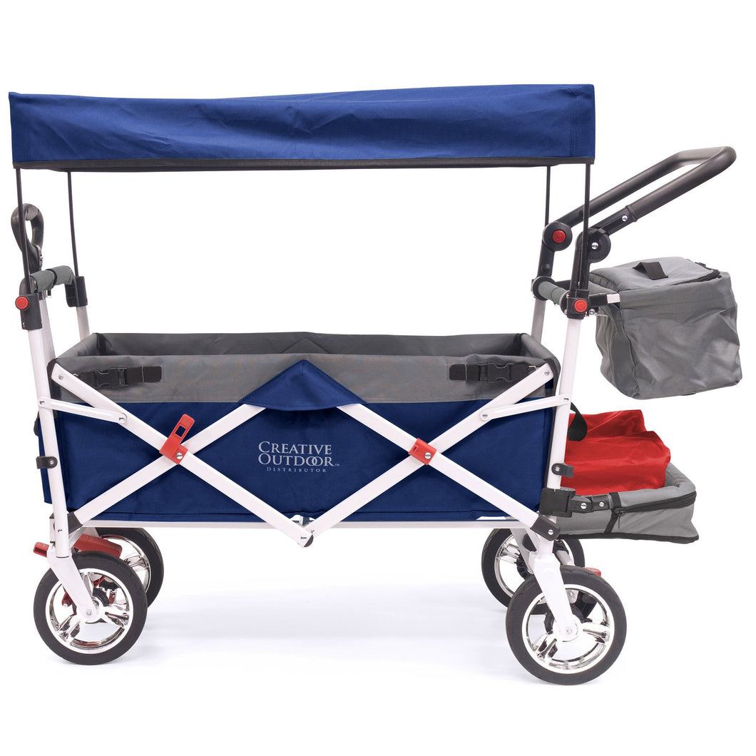 Push Pull Silver Series Plus Folding Wagon Stroller With Canopy- Navy Blue