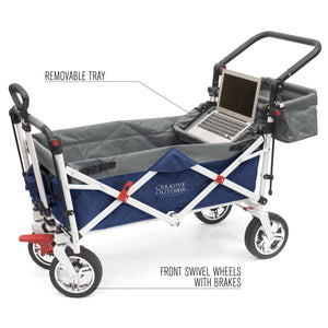 Push Pull Silver Series Plus Folding Wagon Stroller With Canopy- Navy Blue