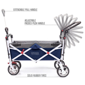 Push Pull Silver Series Plus Folding Wagon Stroller With Canopy- Navy Blue