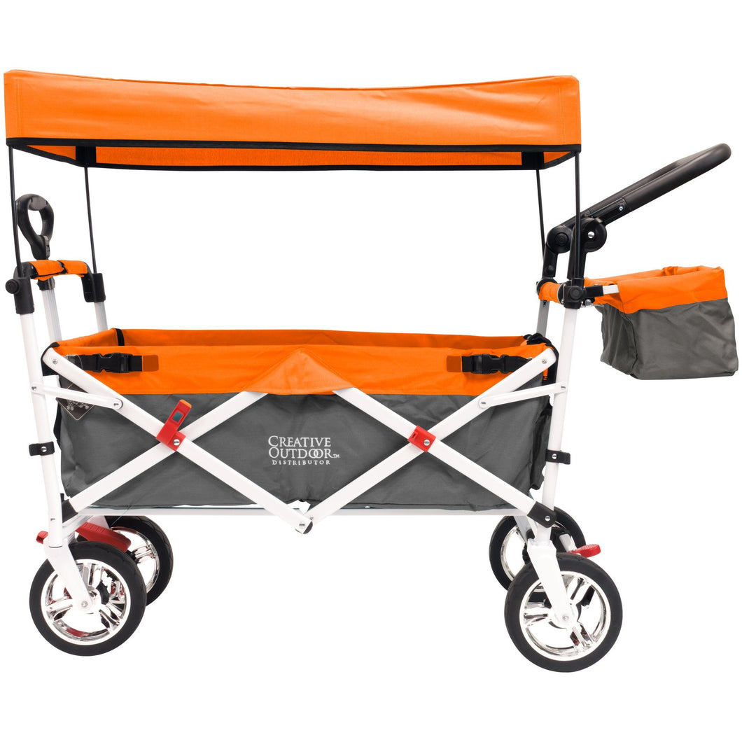 Push Pull Silver Series Plus Folding Wagon Stroller With Canopy- Orange