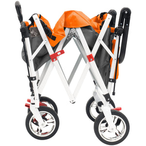 Push Pull Silver Series Plus Folding Wagon Stroller With Canopy- Orange