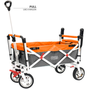 Push Pull Silver Series Plus Folding Wagon Stroller With Canopy- Orange