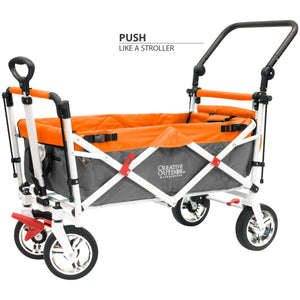 Push Pull Silver Series Plus Folding Wagon Stroller With Canopy- Orange