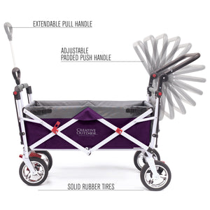 Push Pull Silver Series Plus Folding Wagon Stroller With Canopy- Purple