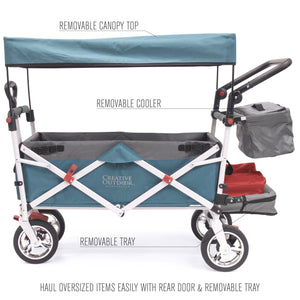 Push Pull Silver Series Plus Folding Wagon Stroller With Canopy- Teal