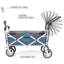 Load image into Gallery viewer, Push Pull Silver Series Plus Folding Wagon Stroller With Canopy- Teal