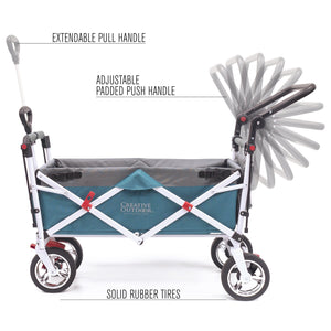 Push Pull Silver Series Plus Folding Wagon Stroller With Canopy- Teal
