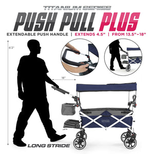 Push Pull Titanium Series Plus Folding Wagon Stroller With Canopy- Navy Blue