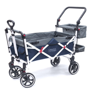 Push Pull Titanium Series Plus Folding Wagon Stroller With Canopy- Navy Blue