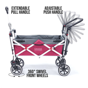 Push Pull Titanium Series Plus Folding Wagon Stroller With Canopy- Pink