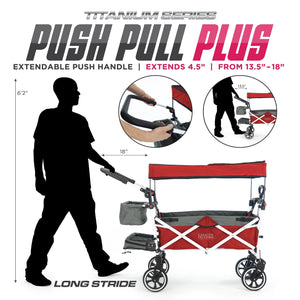 Push Pull Titanium Series Plus Folding Wagon Stroller With Canopy- Red