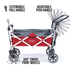 Push Pull Titanium Series Plus Folding Wagon Stroller With Canopy- Red