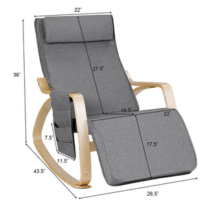 Relax Adjustable Lounge Rocking Chair With Pillow & Pocket