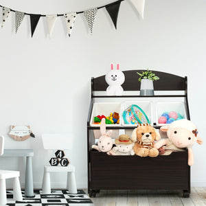 Rolling Toy Organizer And Plastic Bins - Espresso