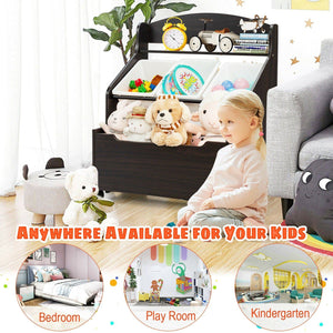 Rolling Toy Organizer And Plastic Bins - Espresso