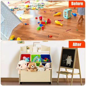 Rolling Toy Organizer And Plastic Bins - Natural