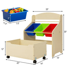 Load image into Gallery viewer, Rolling Toy Organizer And Plastic Bins - Natural
